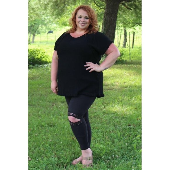 Shirley & Stone Lace Ankle Leggings, Black - Picture 2 of 2